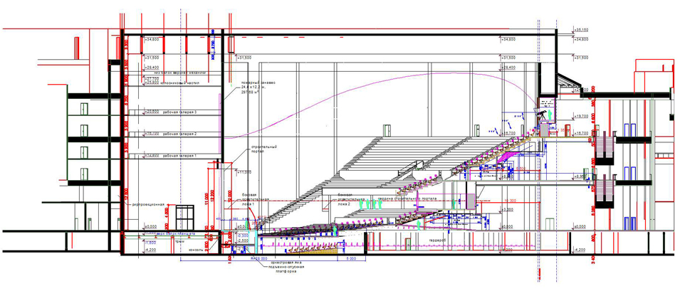 План и разрез концертного зала