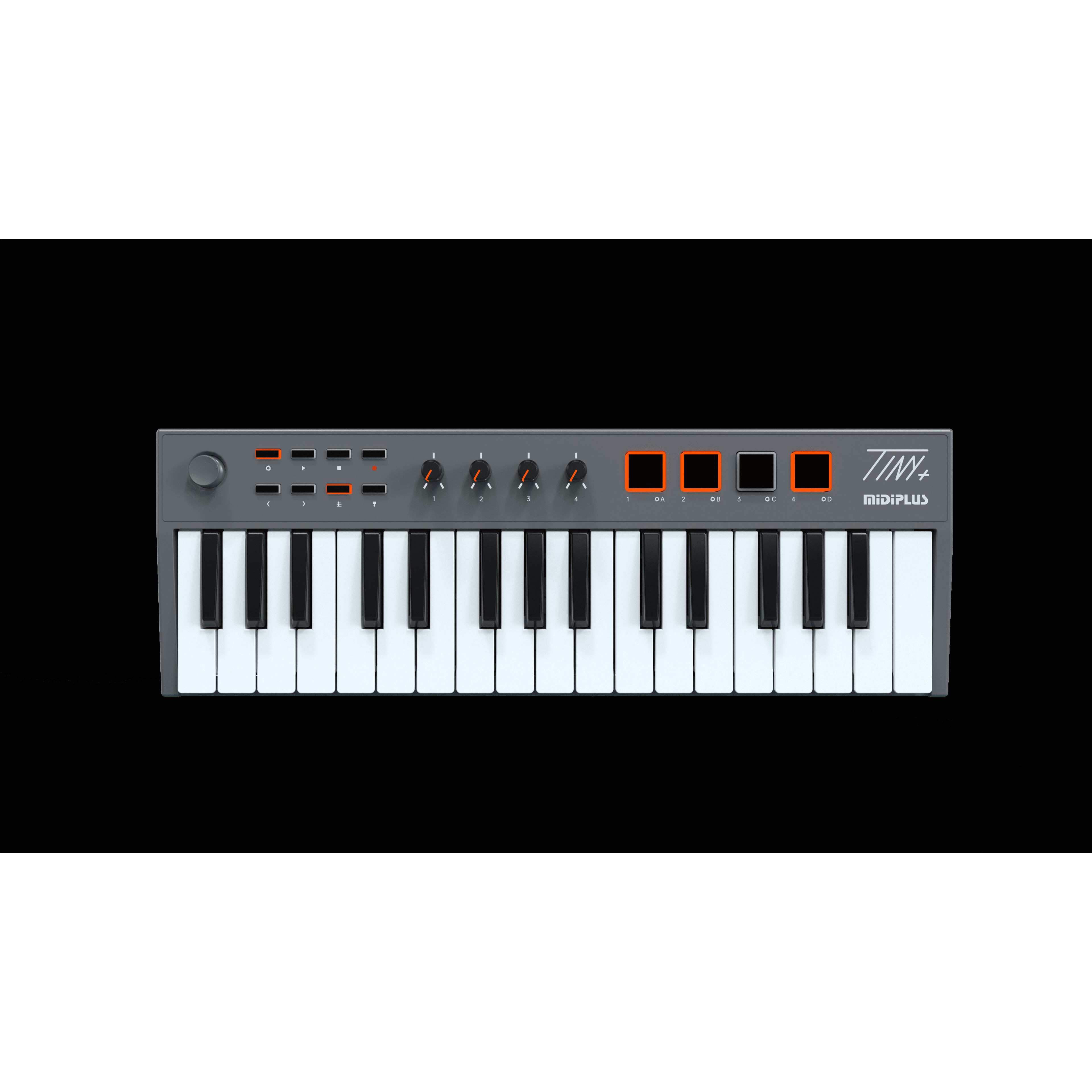 Midiplus TINY+ - миди-клавиатура 32 клавиши с 4 пэдами и 4 регуляторами Midiplus TINY+ - миди-клавиатура 32 клавиши с 4 пэдами и 4 регуляторами Миди-клавиатуры