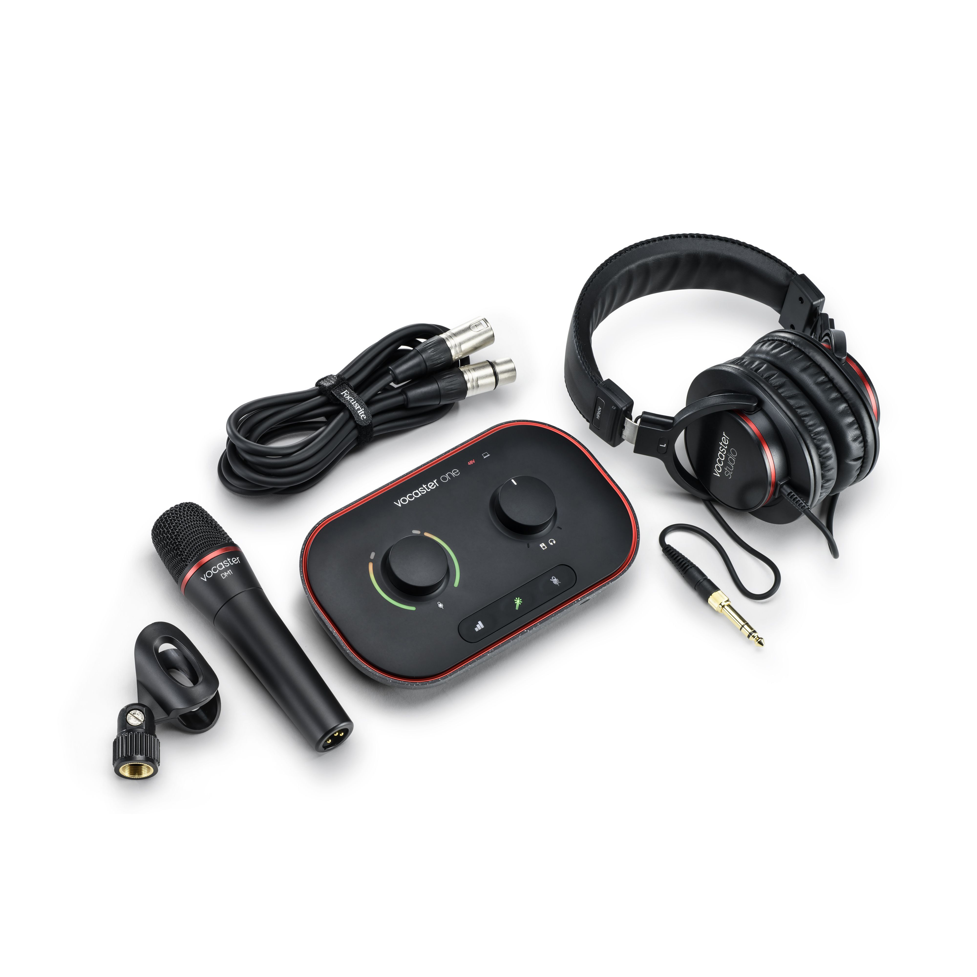 Focusrite Vocaster One Studio Podcast Set - комплект (Vocaster One, наушники, микрофон, ПО, микрофонный кабель) Focusrite Vocaster One Studio Podcast Set - комплект (Vocaster One, наушники, микрофон, ПО, микрофонный кабель) Звуковые карты USB