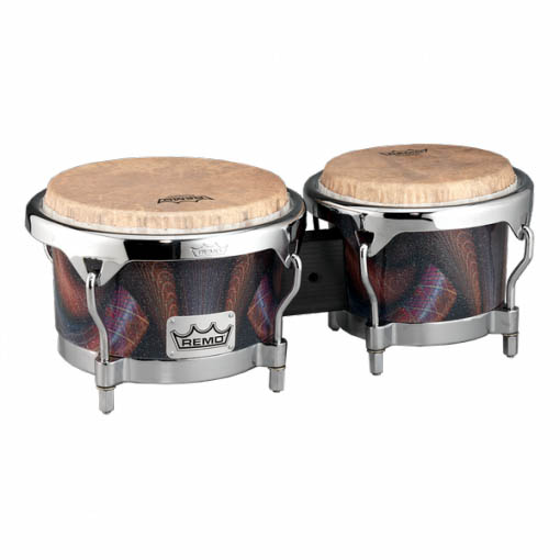 Remo BG-7821-36- Bongo, Drum, Valencia Series, 7/8.5 X 6, SKYNDEEP® Tucked Drumhead, Calfskin Graphic, Salsa Deco Finish, Chrome Curved Hoops Бонги