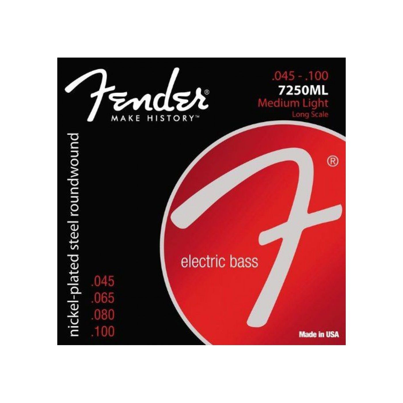 Fender 7250 Bass Strings, Nickel Plated Steel, Long Scale, 7250ML .045-.100 Gauges, (4) Струны для бас-гитар