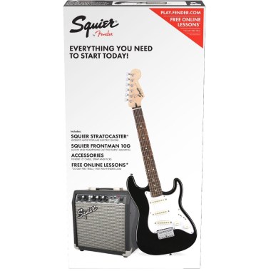 Fender SQUIER Stratocaster Pack Black, Gig Bag, Frontman 10G Электрогитары