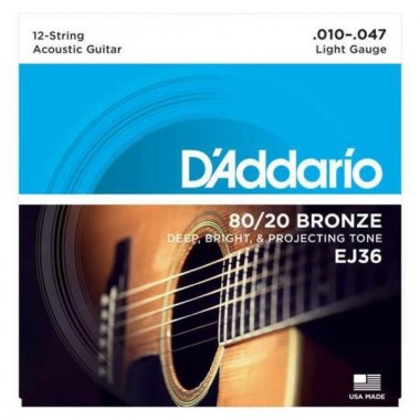 DAddario EJ36 BRONZE 12-STRING ACOUSTIC GUITAR STRINGS, LIGHT, 10-47 Струны для акустических гитар