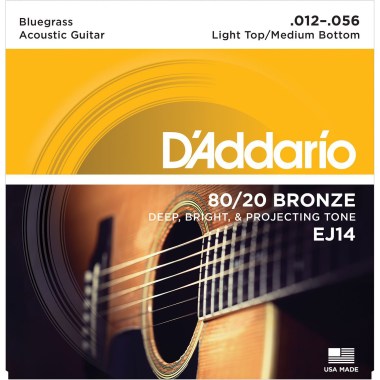 DAddario EJ14 80/20 BRONZE ACOUSTIC GUITAR STRINGS, LIGHT TOP/MEDIUM BOTTOM/BLUEGRASS, 12-56 Струны для акустических гитар