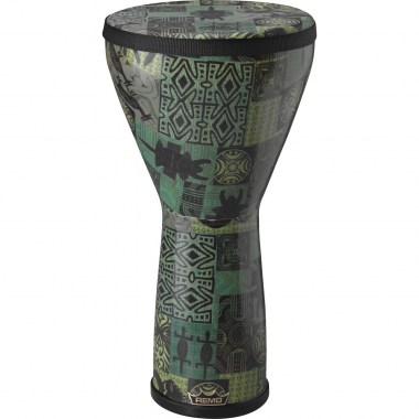 Remo DJ-FELG-32- Djembe, Designer Series, Festival Pre-Tuned, Large, 12 X 21, SKYNDEEP®, FIBERSKYN®, Fabric Green Kinte Kloth Джембе